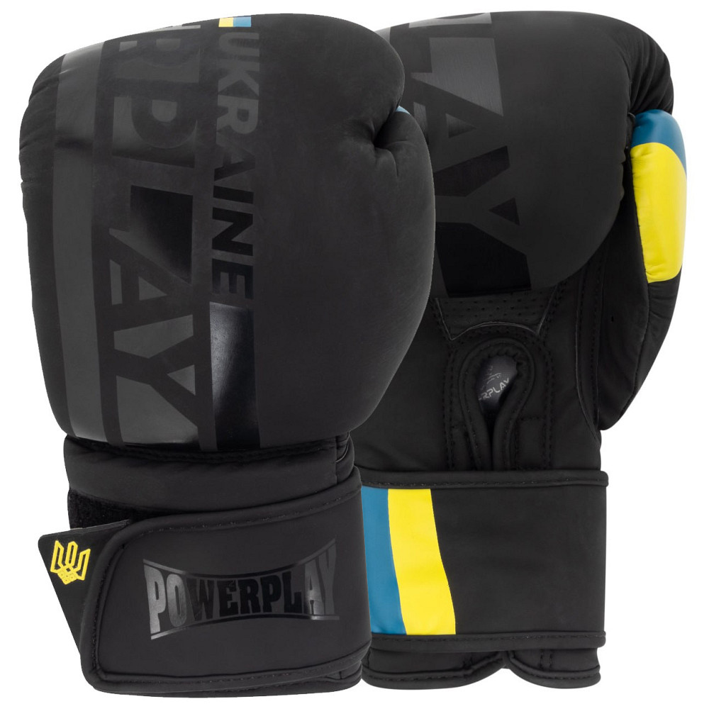 Боксерські рукавиці PowerPlay 3021 Ukraine Чорні 16 унцій Кам'янське - фото 1