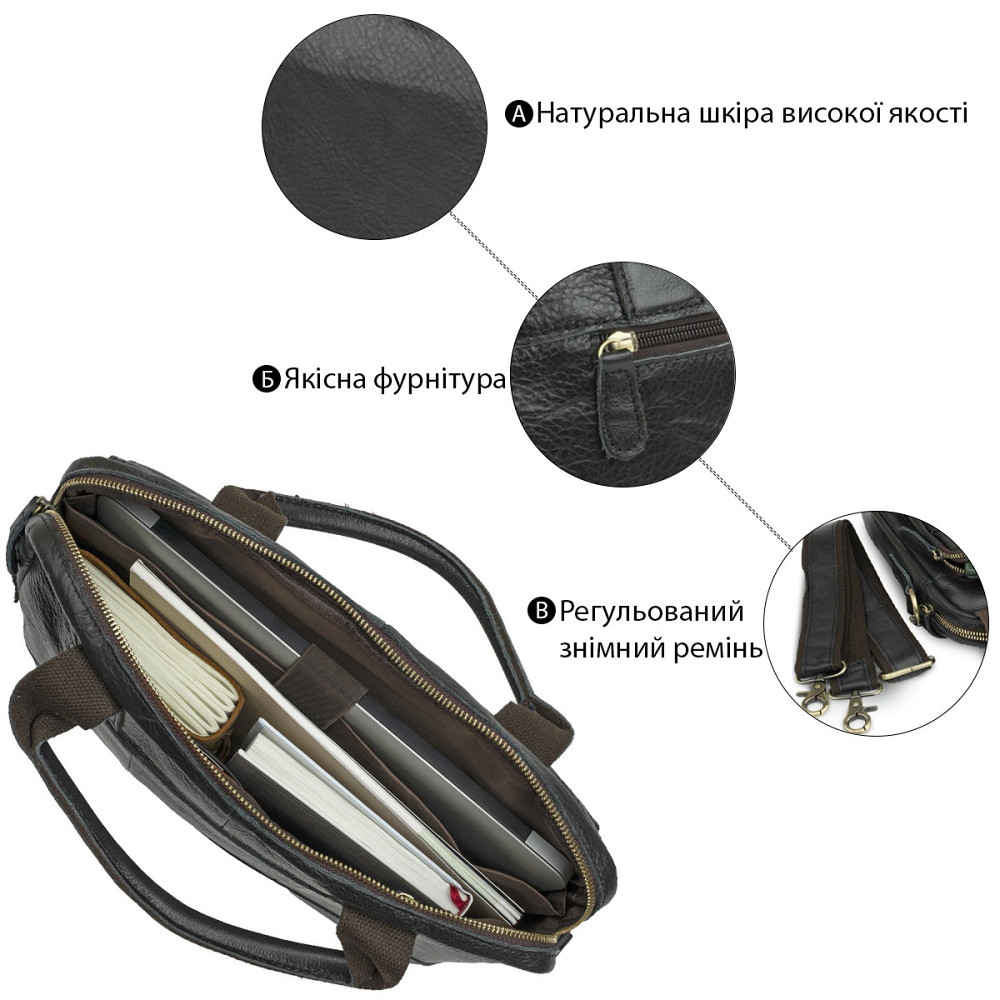 Сумка для ноутбука из натуральной кожи Черная (Vintage) Киев - изображение 8