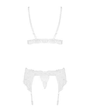 Кружевной комплект белья Obsessive 810-SEG-2 S/M White, бюстгальтер, стринги, пояс для чулок Sex Aura Киев