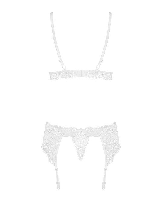 Кружевной комплект белья Obsessive 810-SEG-2 S/M White, бюстгальтер, стринги, пояс для чулок Sex Aura Киев - изображение 6