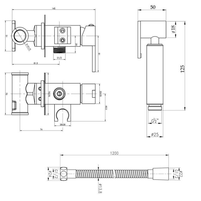 Гігієнічний душ із латуні Qtap Inspai-Varius прямокутний QT259710842859NB Black Matt Харків - фото 2