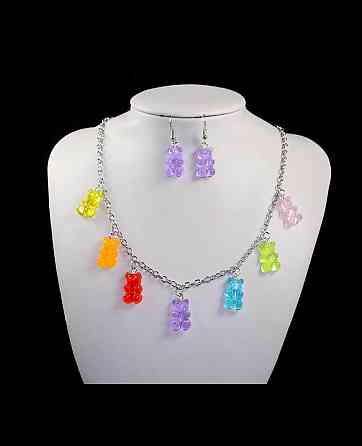 Мишки украшения набор сережки и ожерелье разноцветный Киев