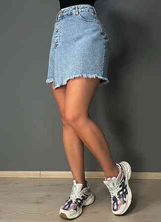 Шорти-спідниця жіночі Vanver 222 джинсові на запах з бахромою великі розміри блакитні, блакитний, З6, 36, 100 см, 128 см Київ