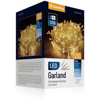 Гирлянда ColorWay LED 200 20м (8 функций) теплый цвет USB (CW-G-200L20U) Винница