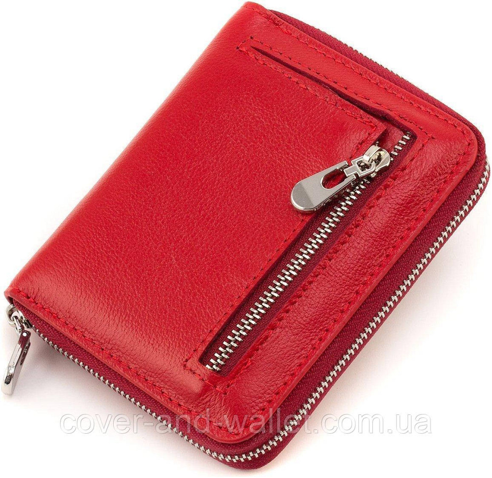 Компактний жіночий гаманець із натуральної шкіри на блискавці червоного кольору ST 330 Київ - фото 3