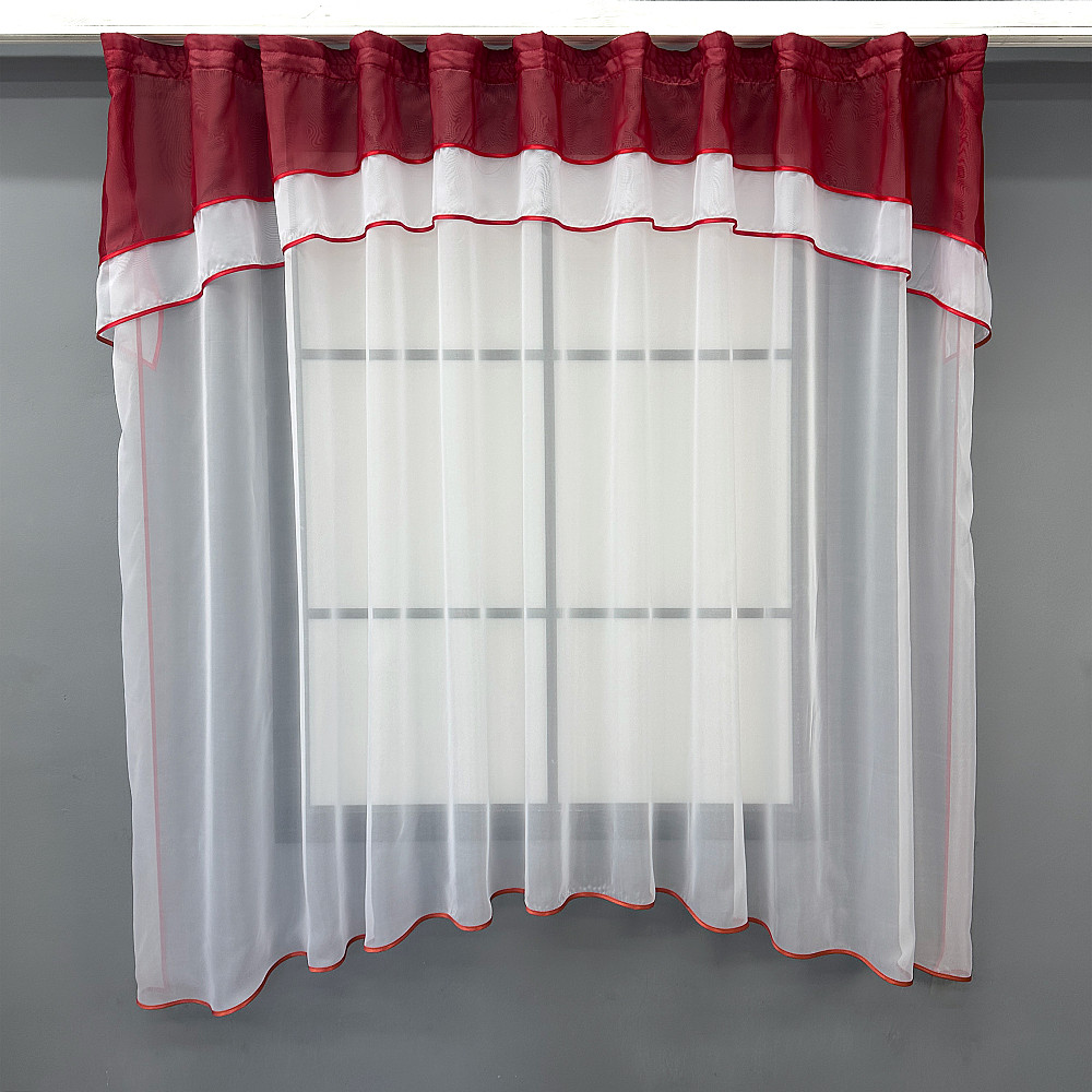 Кухонная гардина VR-Textil № 036к арка белый с красным 280х170 см (52-0404) Киев - изображение 1