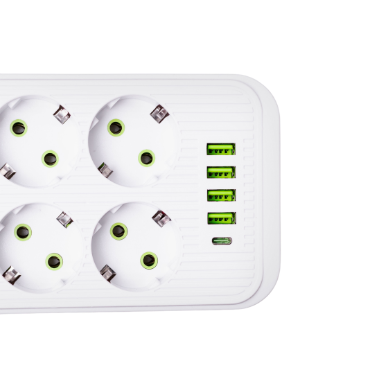 Yiwu Мережевий фільтр 5 м подовжувач F06U на 6 розеток 4 USB 1 Type-C та кнопкою відключення Бі Коломия