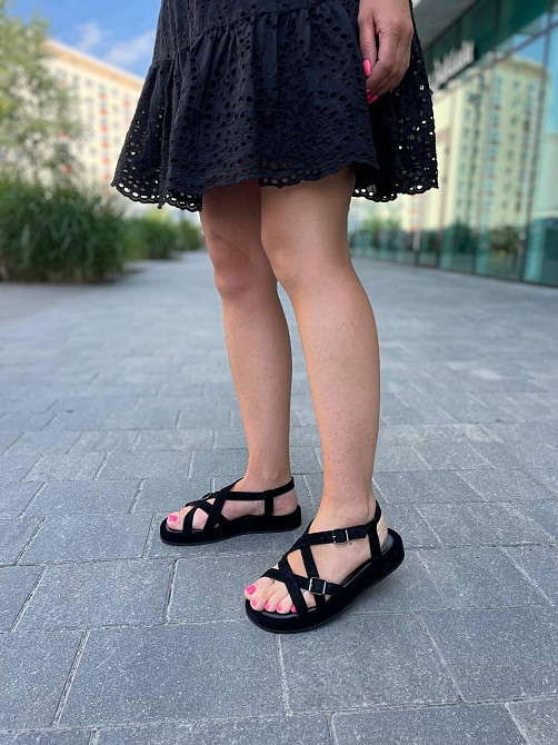 SiniorA Босоніжки замшеві жіночі чорні на низькому ходу літні / Босоніжки натуральна замша Sini Коломия - фото 2