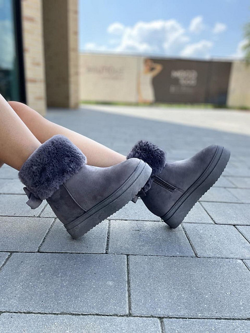 Женские ботинки 8323-6 серые эко-замша зима высота 18 см скрытая танкетка 7.5 см (1137) 38р.39р Коломия - фото 5