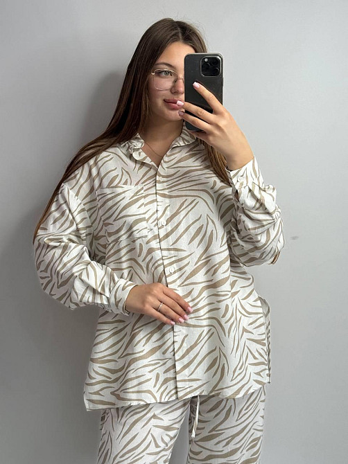 Костюм женский летний лен Бежевый Животные принты XL-XXL Харьков - изображение 2