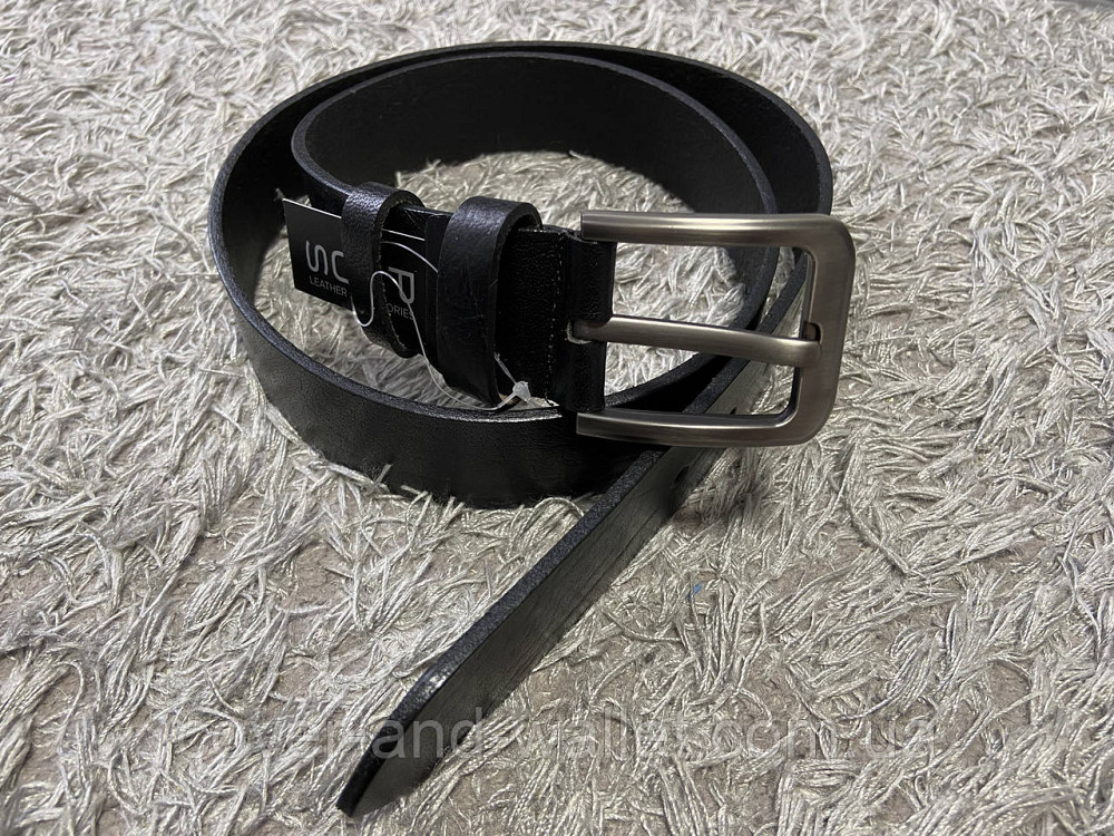 Чоловічий джинсовий шкіряний ремінь чорного кольору ST Leather Київ - фото 6