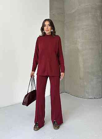 Женский базовый теплый брючный костюм двойка: свитер и штаны машинная вязка Одесса