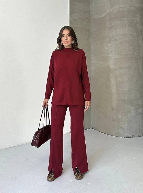 Женский базовый теплый брючный костюм двойка: свитер и штаны машинная вязка Одесса - изображение 1