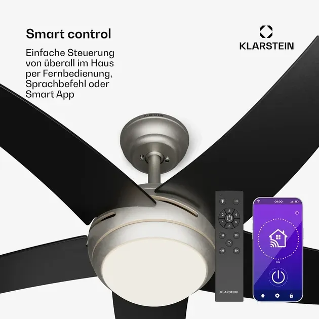 Уцінка Люстра-вентилятор стельовий Klarstein Bolero Smart 132 см, 55 Вт, Wi-Fi, пульт ДК, 6 швидкостей, E27 Київ - фото 9