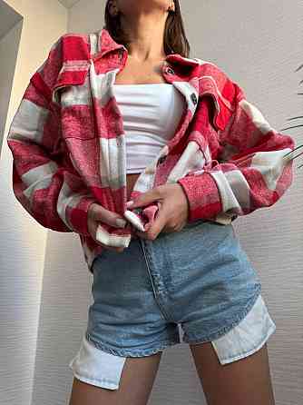 Жіноча тепла оверсайз сорочка у клітинку на гудзиках кашемір Одеса