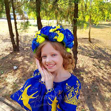 Ободок обруч з квітами "Піони великий жовто-синій" Кривий Ріг