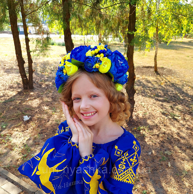 Ободок обруч з квітами "Піони великий жовто-синій" Кривий Ріг - фото 1