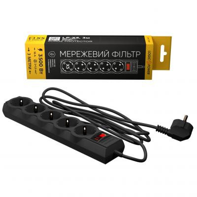 Сетевой фильтр питания LogicPower LP-X5 PREMIUM, 3m black (9584) Винница - изображение 1