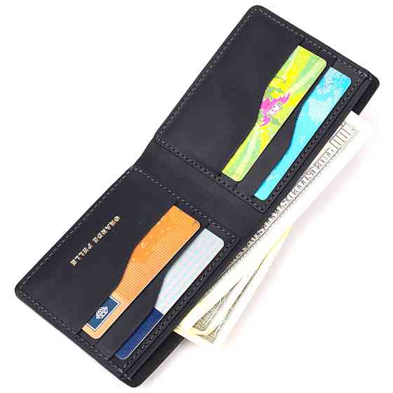 Отличный кожаный кошелек без застежки Слава ЗСУ GRANDE PELLE 16754 Черный Киев