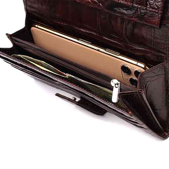 Превосходное стильное мужское портмоне из натуральной кожи с тиснением под крокодила Коричневое (CANPELLINI) Киев