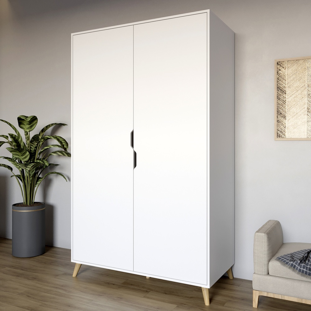 Шкаф двухдверный с ножками цвета светлый орех М-ЗОН Борн 1200 Нимфея Альба (белый) (MZN-031059) Львов - изображение 1