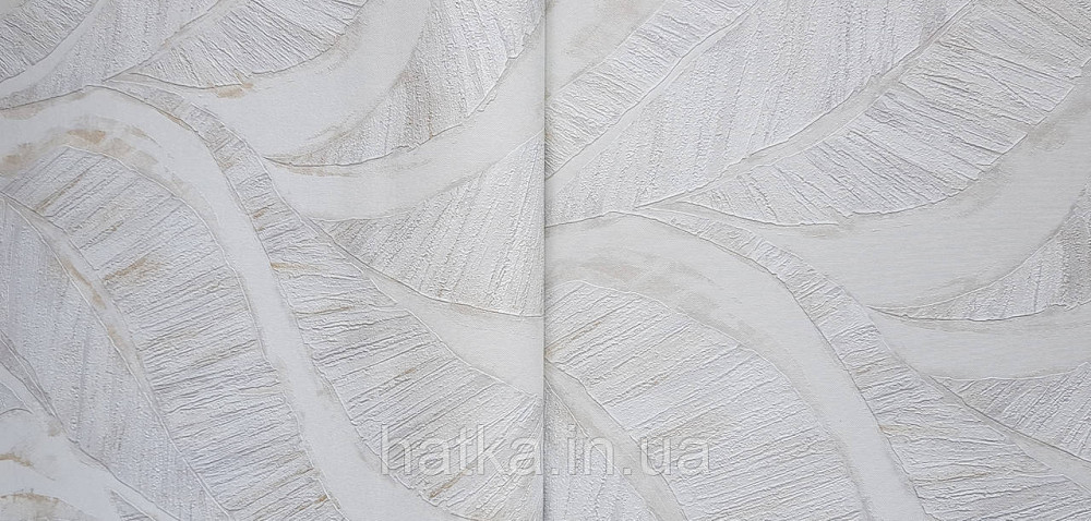 Шпалери вінілові на флізеліновій основі Rasch Ascona 1.06х10 листя структурні білі зі сріблом золотом Київ - фото 1