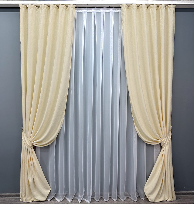 Комплект готовых штор VR-Textil Софт № 1741ш Кремовый 150х280 см 2шт (33-0808) Киев - изображение 2