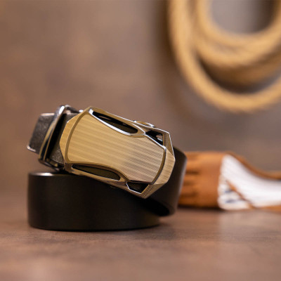 Ремень Vintage Мужской с пряжкой автомат Черный (20355) Винница - изображение 2