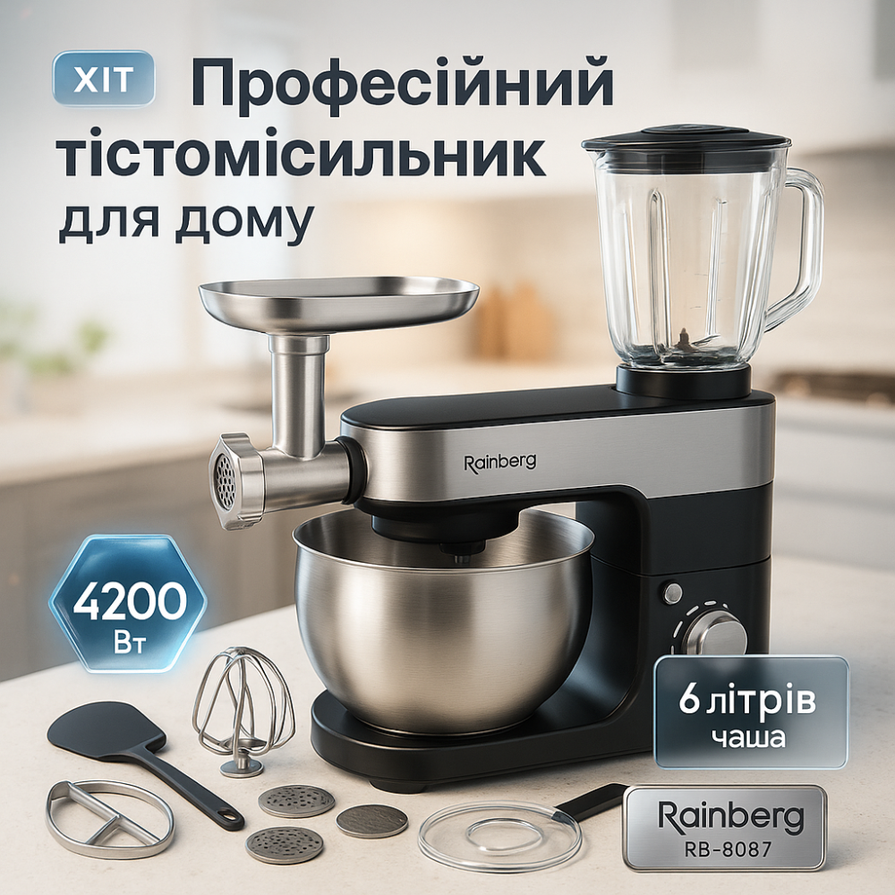 Мощный кухонный комбайн 3 в 1, Тестомес планетарный миксер для выпечки, Тестомесы для дрожжевого теста IV-41 Львов - изображение 14
