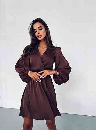 Женское стильное вечернее романтическое мини платье шелк арманский Шоколад, 46/48 Одесса