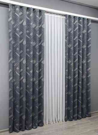 Комплект готовых штор VR-Textil Жаккард Mystery № 1628ш Синий с серым 150х290 см 2 шт (33-0571) Киев