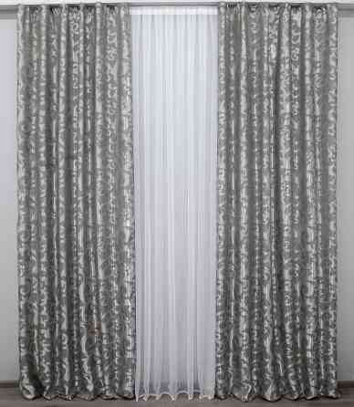 Комплект готових штор VR-Textil Жакард Вензель № 293ш Сірий 100х270 см 2 шт (31-040) Київ