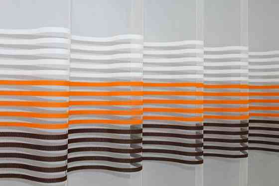 Тюль фатин полоси, колекція "Терція" колір молочний з помаранчевим та венге 1307т Київ