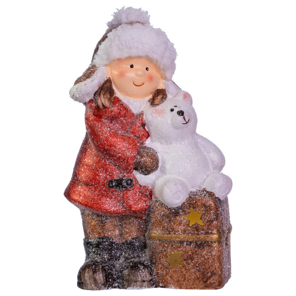 Новорічна декоративна фігурка з підсвіткою 12×6×20 см Новорічний декор Дівчинка з подарунком з порцеляни CR-5-17 Київ - фото 3