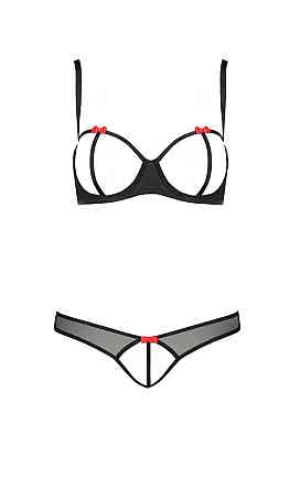 Комплект білизни з відкритим доступом HEIDI SET WITH OPEN BRA black S/M - Passion Sex Aura Київ
