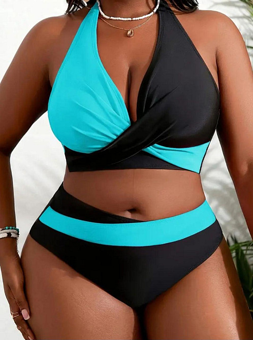 Купальник жіночий батал роздільний чорно-блакитний 2XL Київ - фото 1