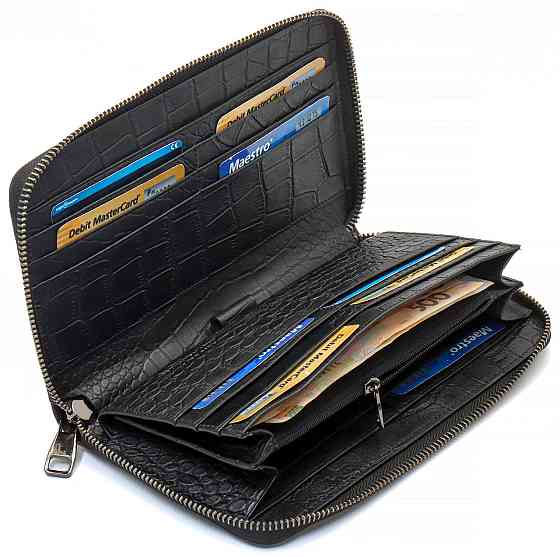 Черный кошелек-клатч на молнии с блоком под карточки с фактурной натуральной кожи  Marco Coverna MCJP-5901A Киев