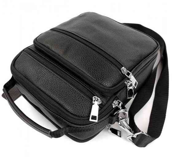 Мужская сумка-барсетка кожаная 22х24х8 / мессенджер на одно плечо для города и путешествий, черный Киев