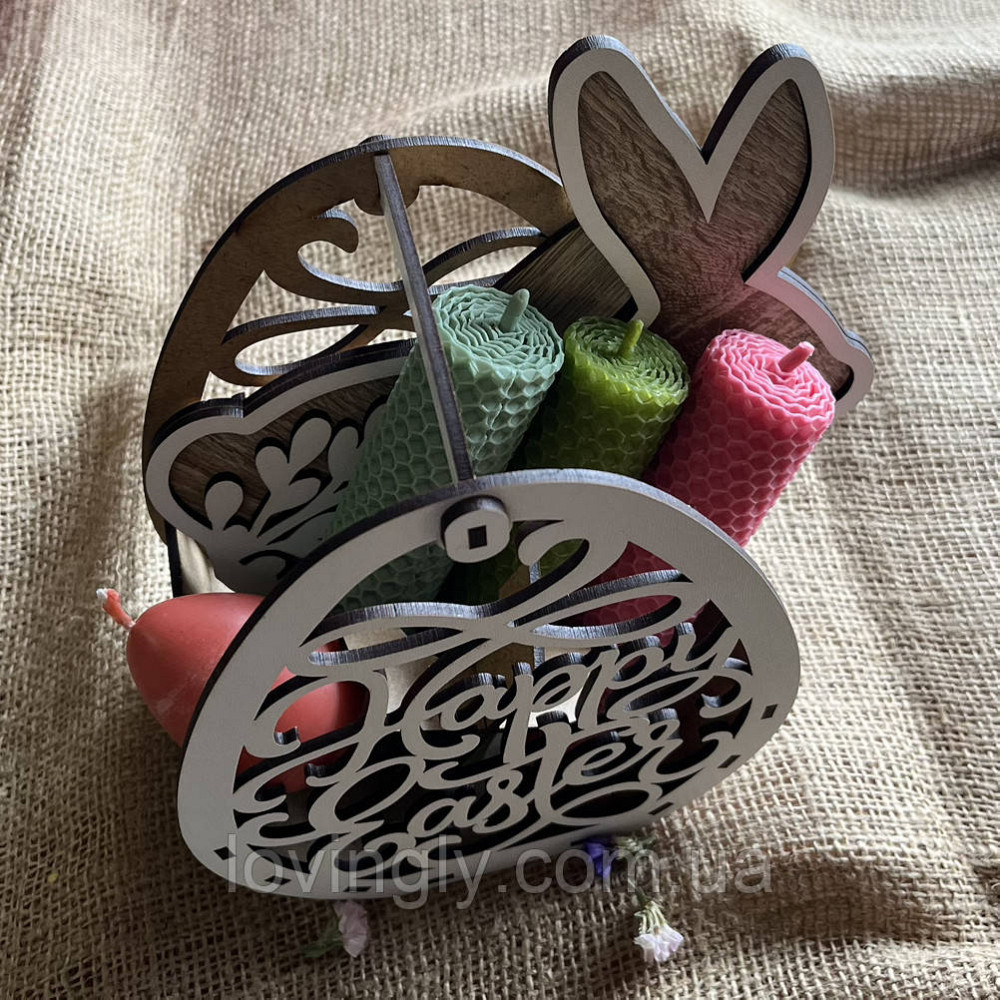 Пасхальный декор — набор свечей ручной работы, деревянная корзина и весенний кролик. Ирпень - изображение 2