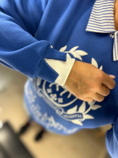 Свитшот женский OLIVIA 2473 с воротником и рисунком впереди утепленный на флисе one size, синий, one size Киев - изображение 4