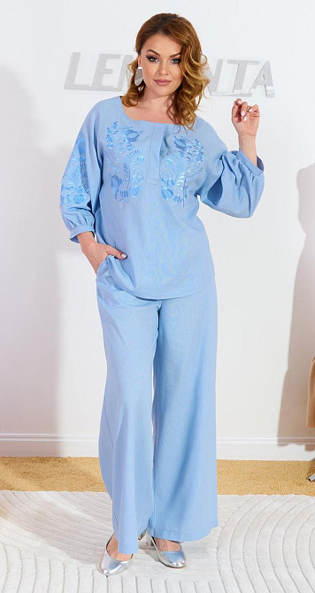 Льняной брючный костюм с вышивкой Киев - изображение 1