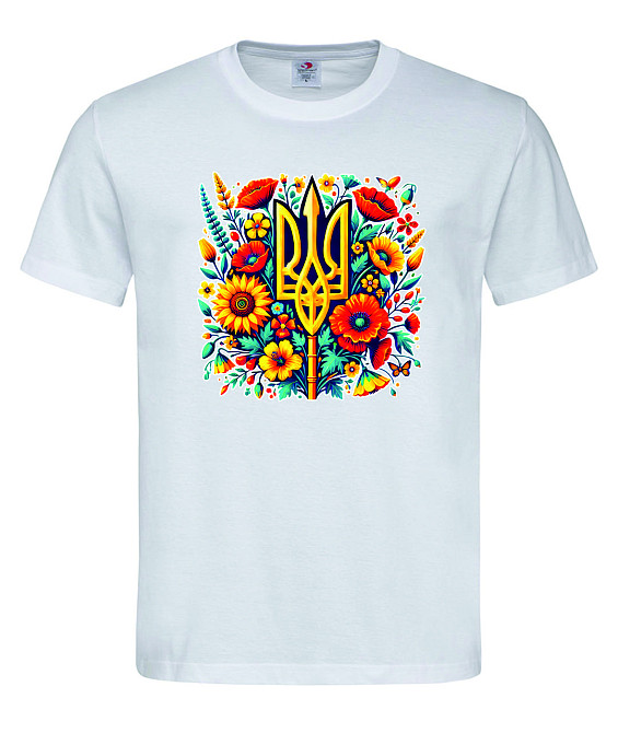 Футболка з тризубом у квітковому орнаменті — Український стиль Городище - фото 1