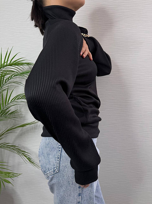 Стильний жіночий під горло светр із ланцюжком щільна ангора рубчик на фліс Чорний, 42/46 Одеса - фото 6