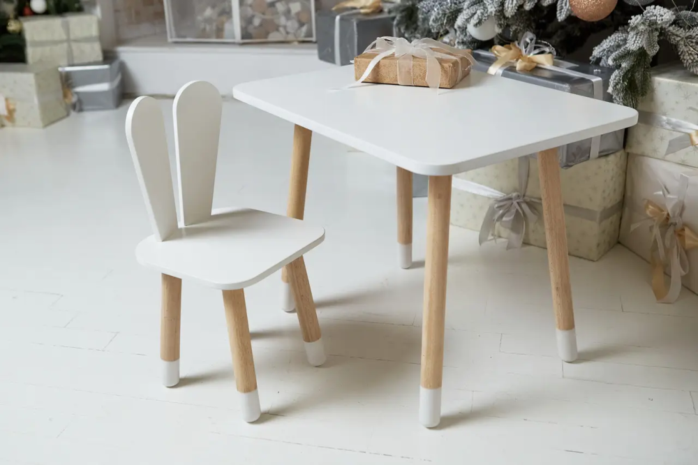 Дитячий прямокутний столик (Білий) та стільчик Зайчик (Білий) Вінниця - фото 3