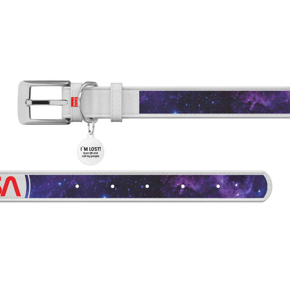 Нашийник для собак шкіряний WAUDOG Design з QR паспортом, малюнок "NASA21", XL, Ш 35 мм, Д 46-59 см, білий Київ - фото 3