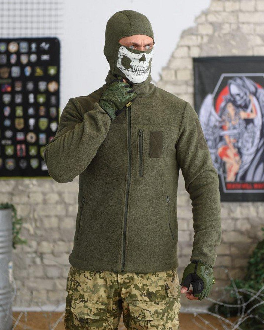 Свитер на змейке олива флисовый теплый мужской Одесса - изображение 10