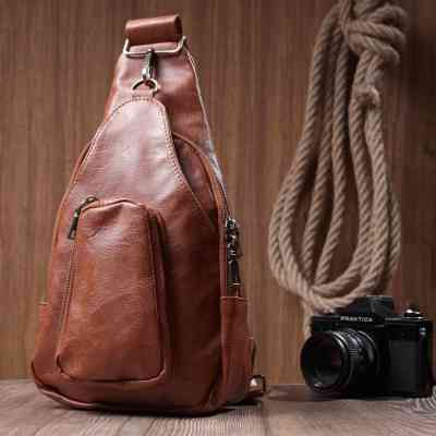 Сумка Vintage Женская из экокожи с акцентом на текстильную лямку Рыжая (22773) Винница