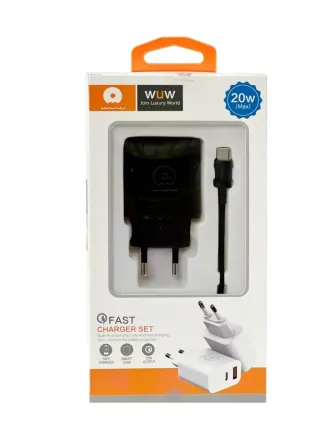 Зарядний пристрій 220В 5В/9В/12В 20Вт QC3.0 USBx1 Type-Cx1 з кабелем Type-C - Type-C WUW-T72C Одеса