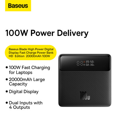 Батарея універсальна Baseus Blade 20000mAh 100W OE, black (PPBL000301) Вінниця - фото 4