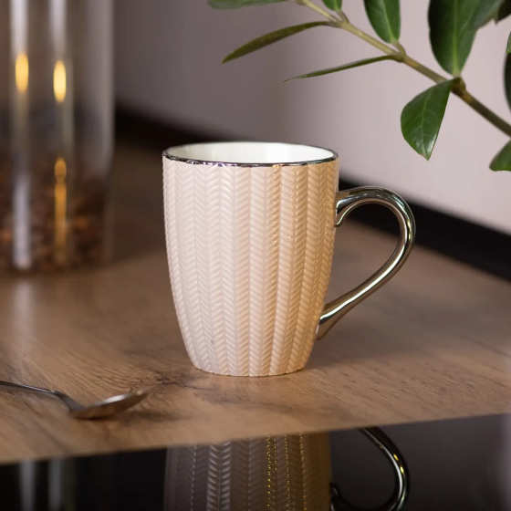 Liling Rongxiang Ceramic Чашка порцелянова 400 (мл) з сріблястим обідком та ручкою для чаю, кав Київ